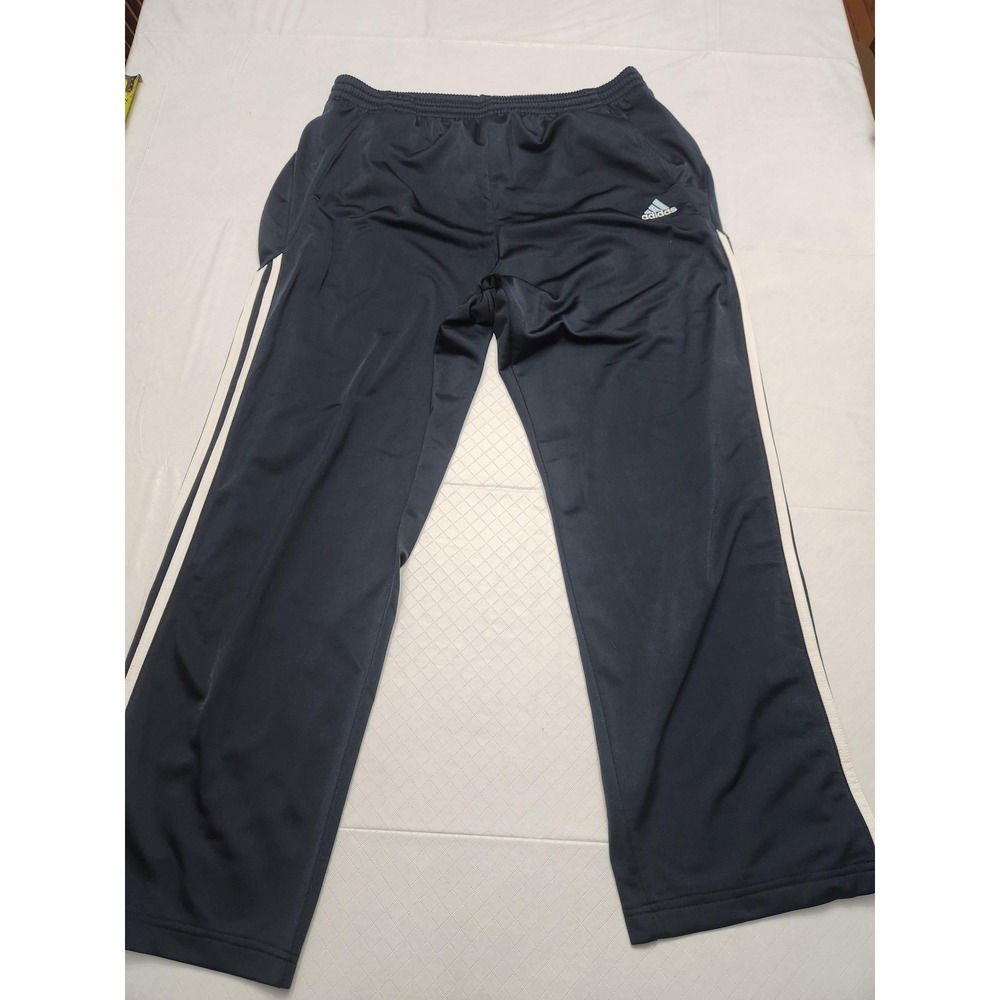 Adidas Track Pants Mens 32x30 Navy Blue 3 Stripe Zip Hem Athletic Warm Up 567943